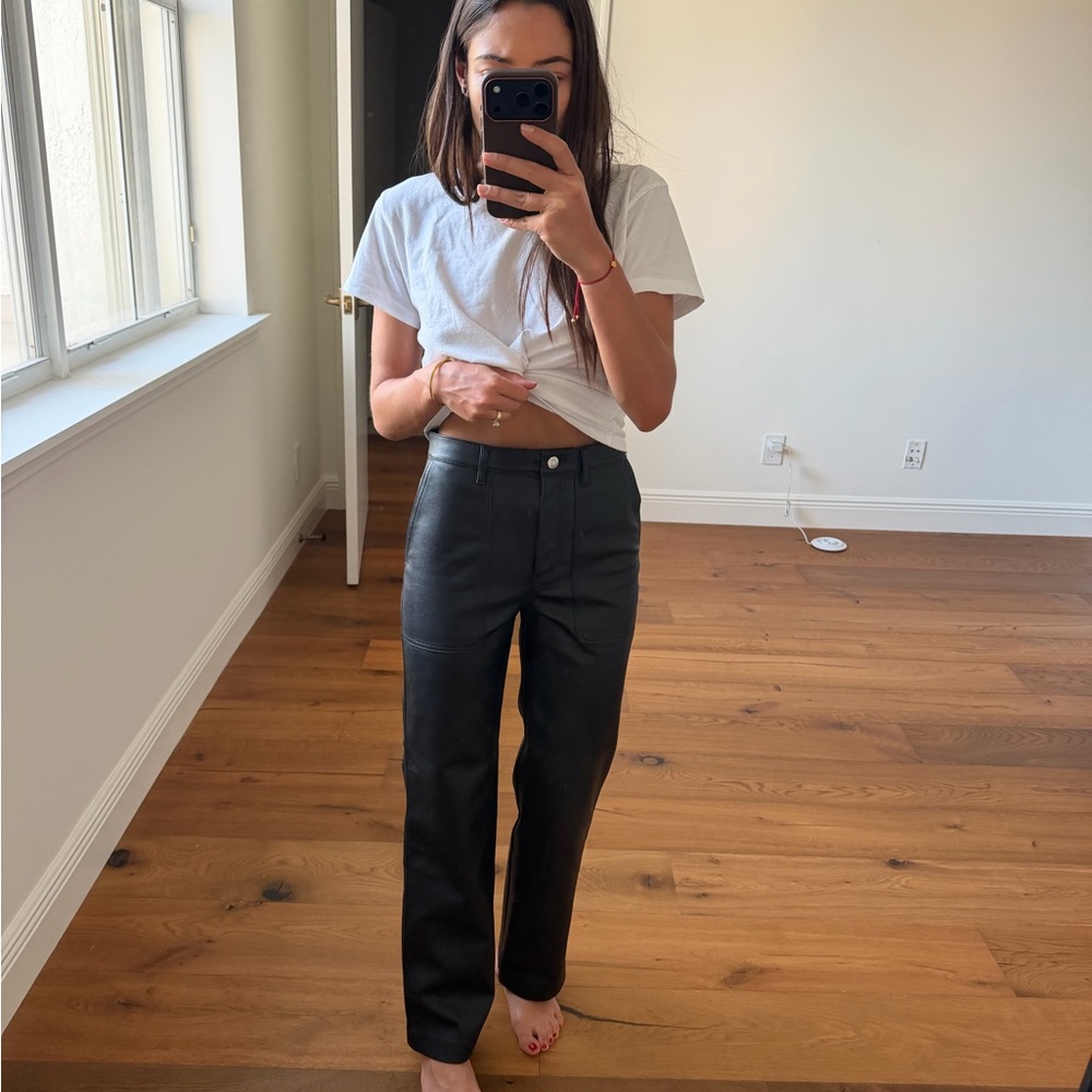 Aritzia High-Rise Black Leather Straight-Leg Pants